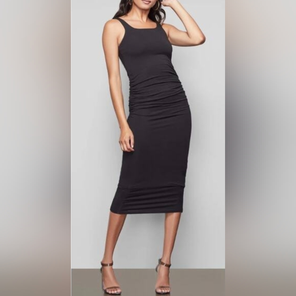 Good American Dress Ruched Midi Tank Black Minimal